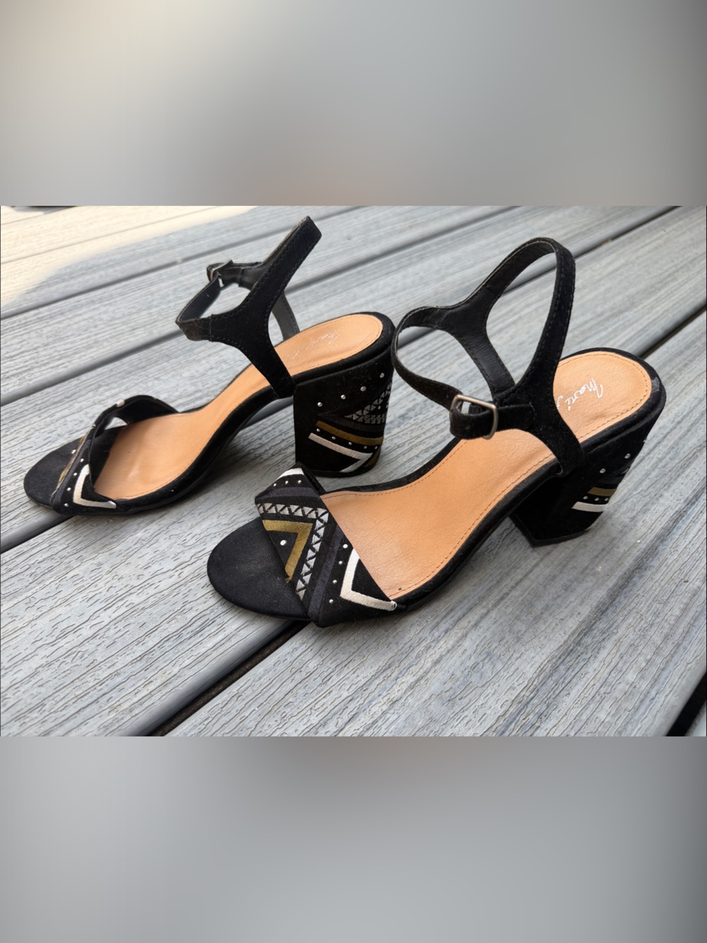 Mari A. Sloan Embroidered Block Heel Sandal